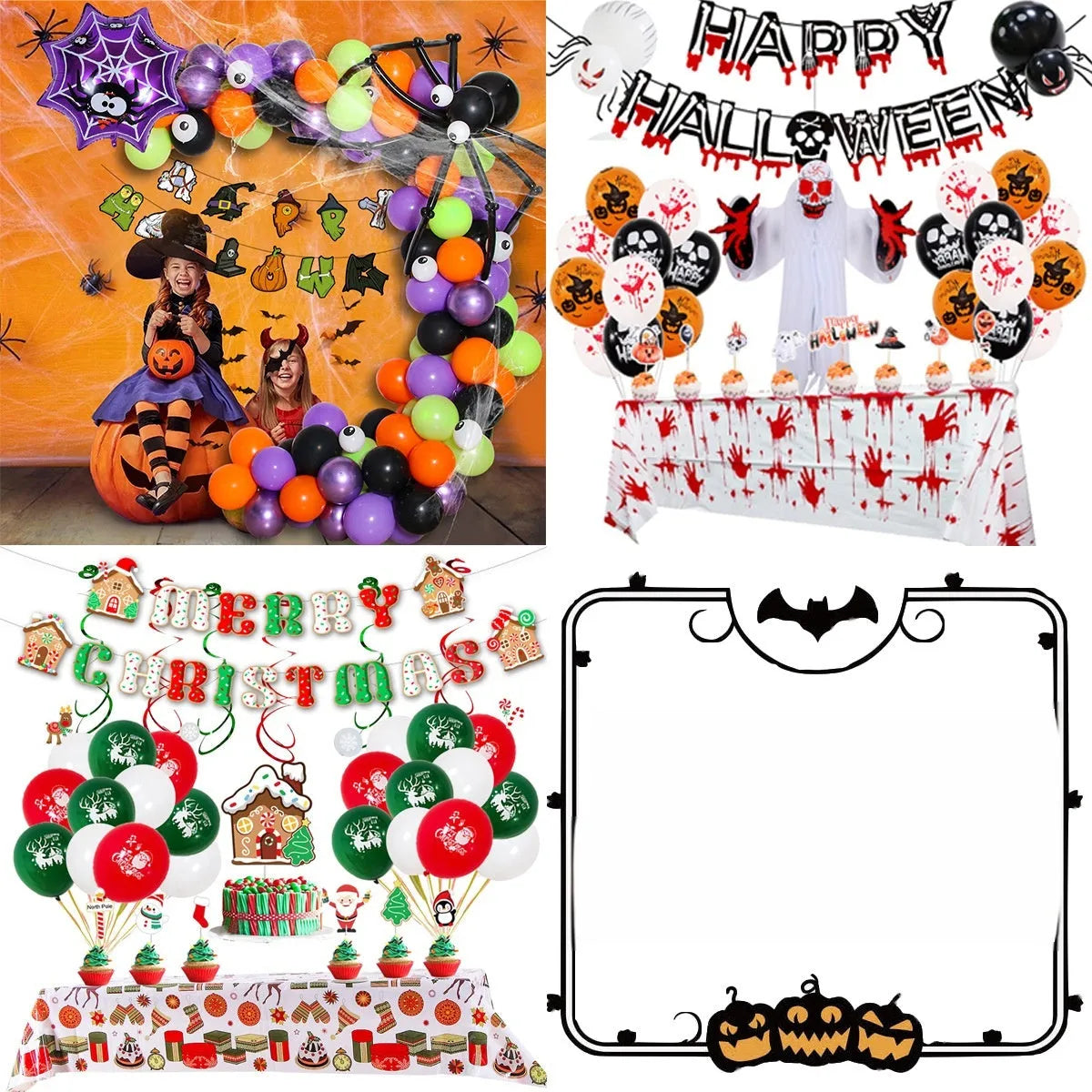 Halloween spider balloon arch decoration set with black and white latex skull and pumpkin designs