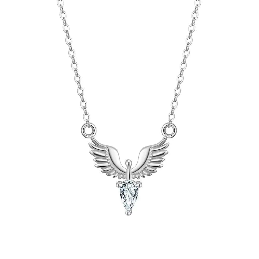 Silver eagle pendant necklace with adjustable O-ring chain in white gold or yellow gold electroplating
