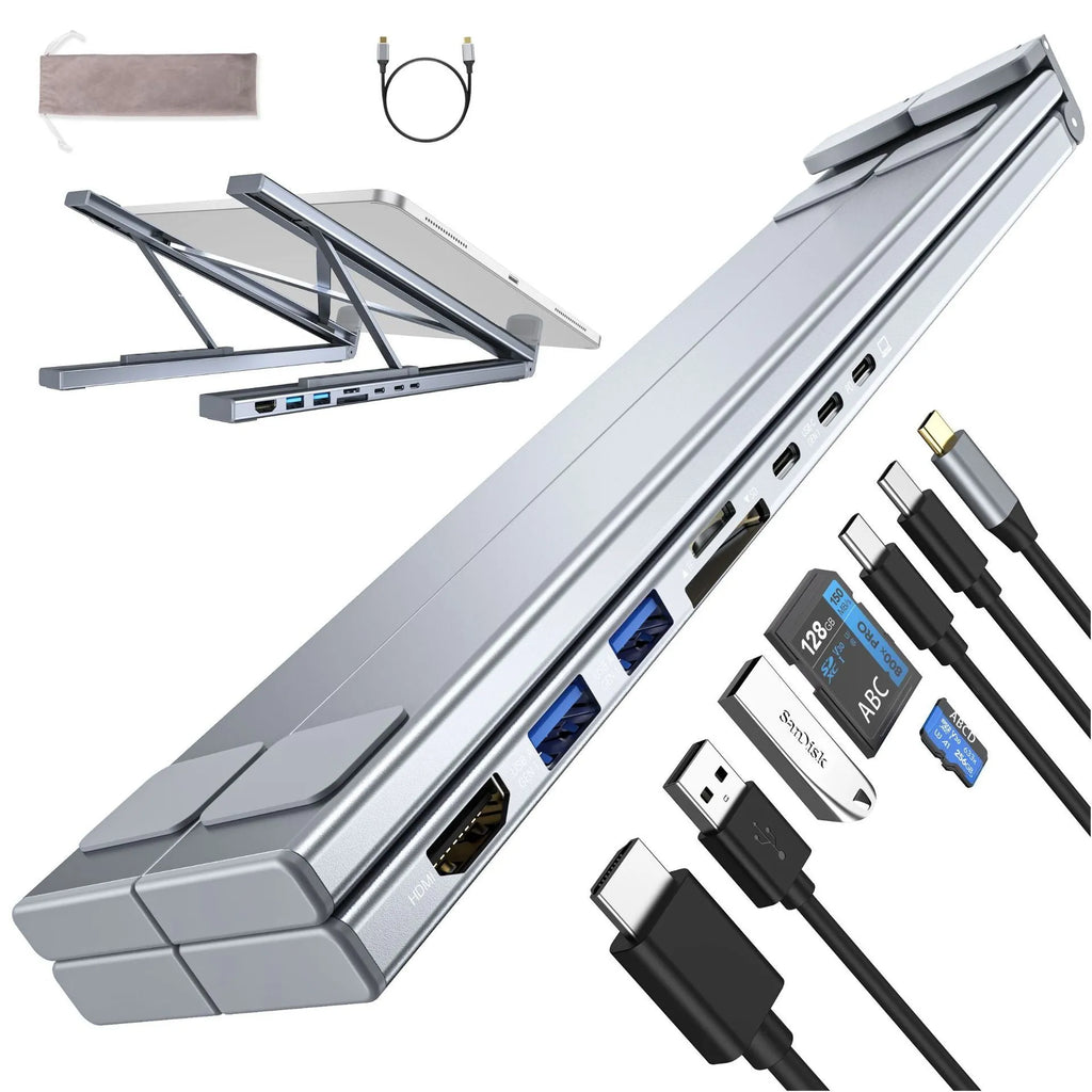 Aluminium alloy folding docking station laptop stand with multiple connectivity ports