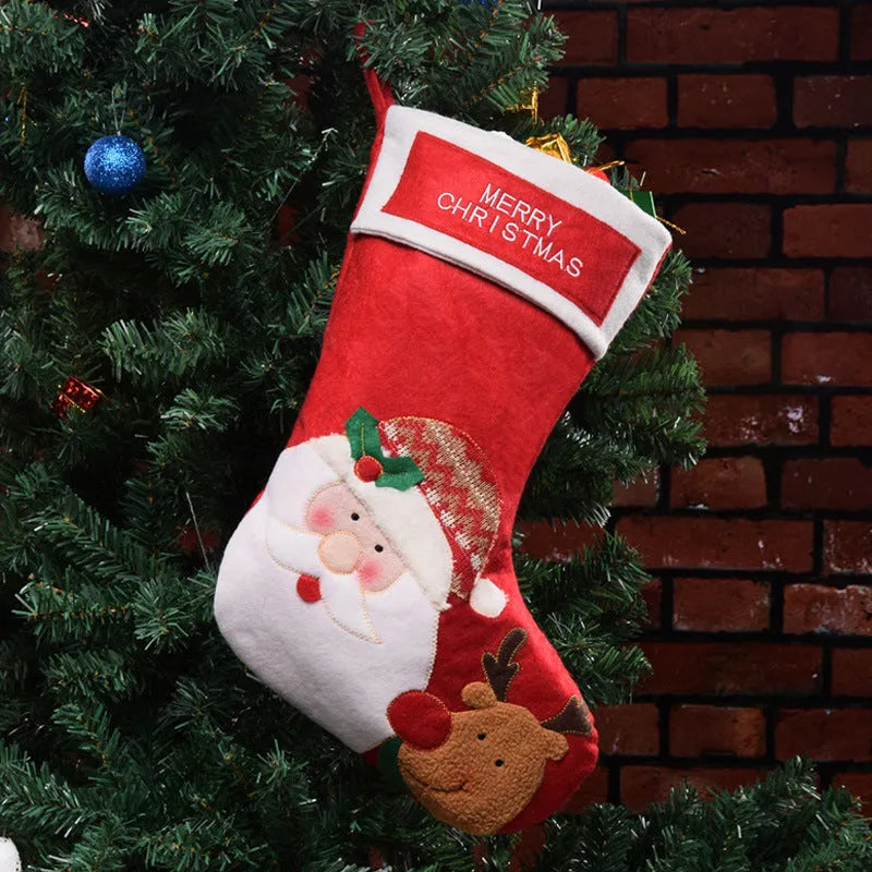 Christmas stocking bag in non-woven fabric with Elk, Old Man, or Snowman design and hanging hook