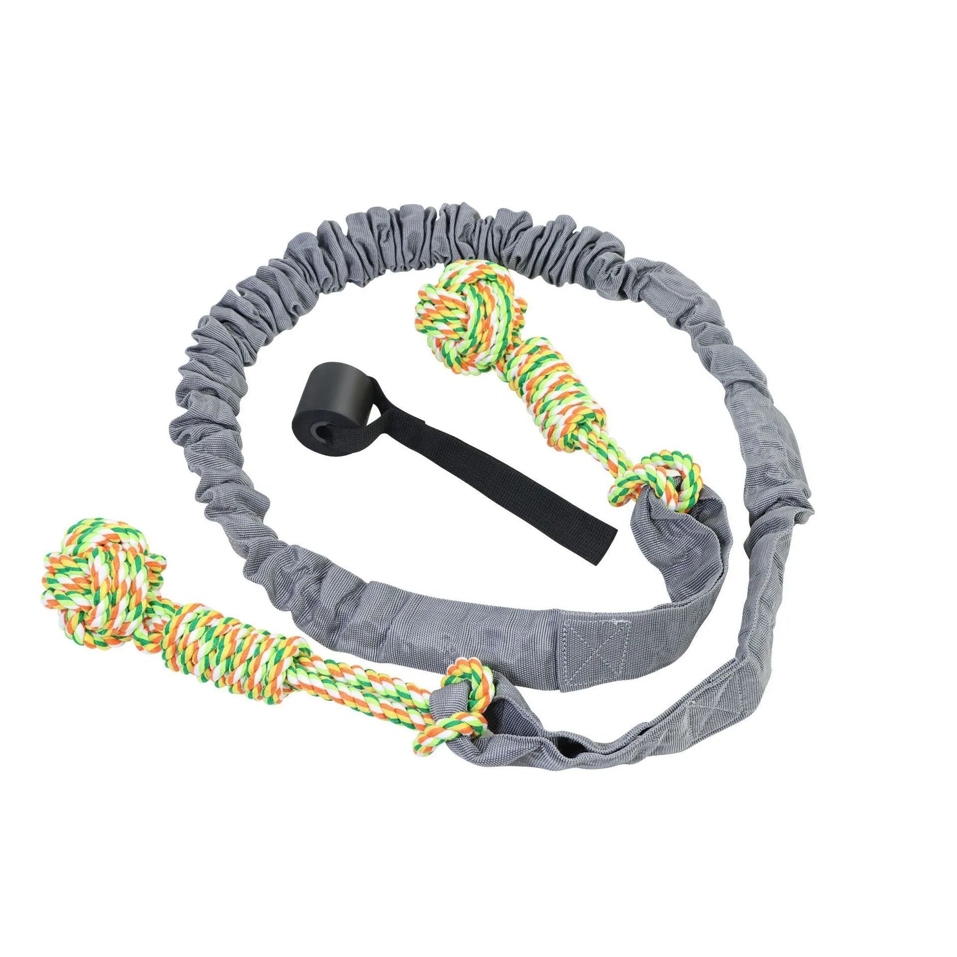 Cotton rope dog toy for tug of war games and grinding, available in black, grey or red colours