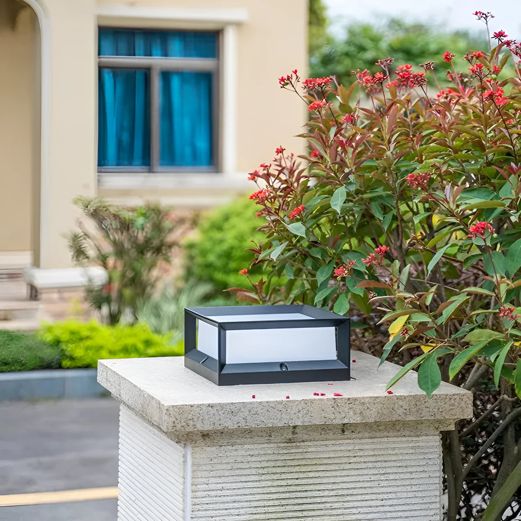 Aluminium outdoor solar column light mounted on a wall, shown in two available sizes.
