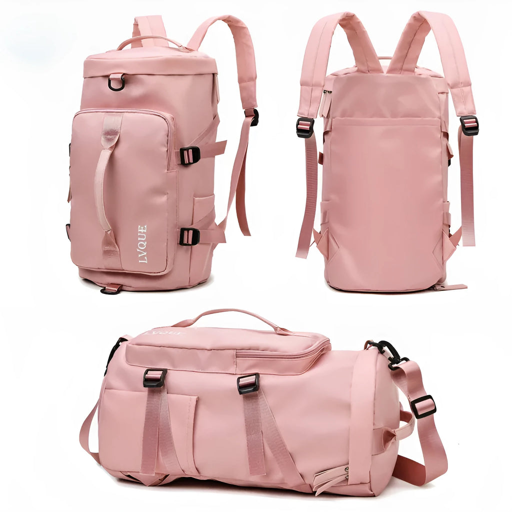 Waterproof convertible gym bag with shoe compartment and combination lock in multiple colour options