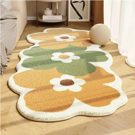 Colourful flower-shaped bedside blanket with floral print on a soft imitation cashmere texture