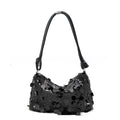 Soft polyester women's underarm crossbody bag with sandwich pocket, shown in black colour