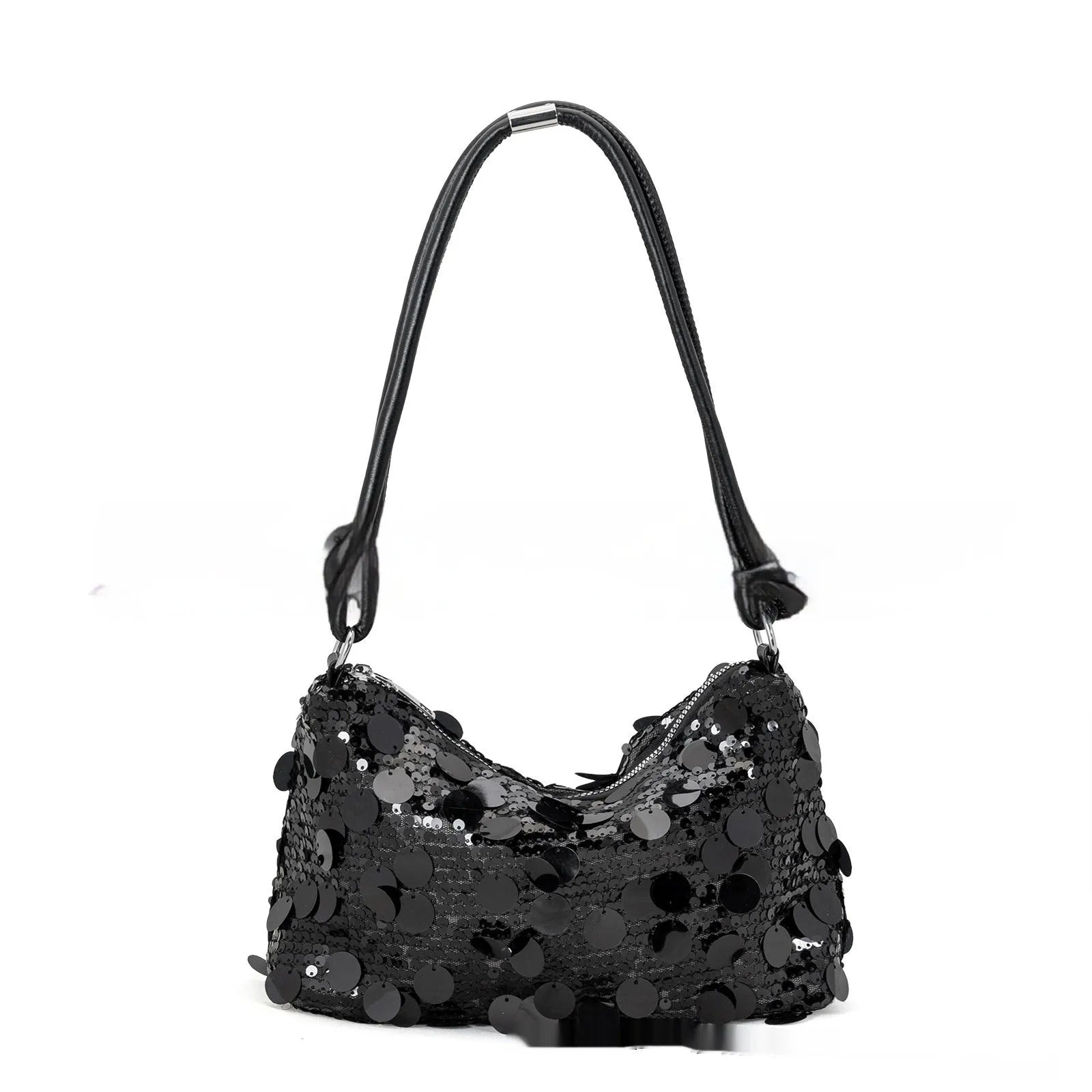 Soft polyester women's underarm crossbody bag with sandwich pocket, shown in black colour
