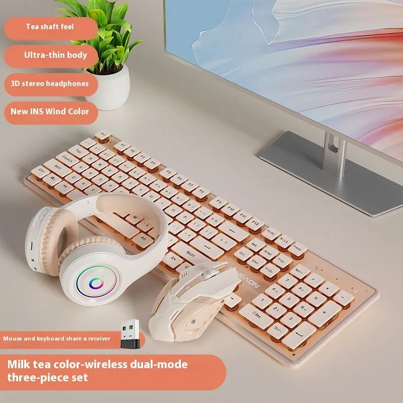 Prewalker V3 retro green coloured quiet keyboard and mouse set on a desk