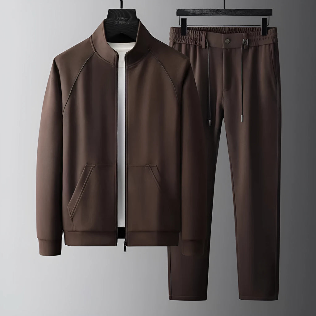 Men's stand collar casual sports suit two-piece set in slim fit with coat and trousers