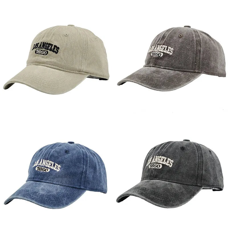 Adult personalised embroidered peaked cap in beige with adjustable strap and distressed lettering.