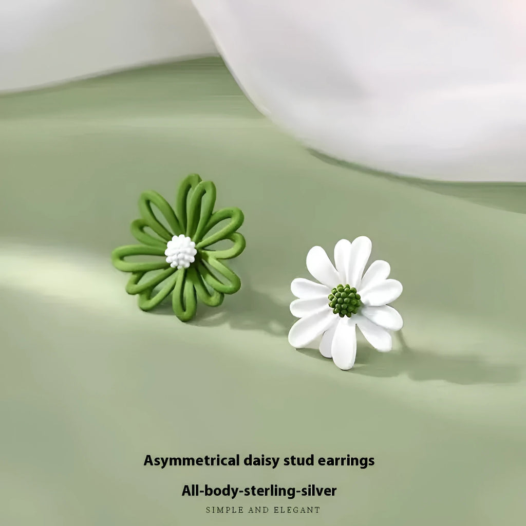 Cartoon flower alloy earrings with summer colour contrasts in blue orange, white green, and yellow white combinations