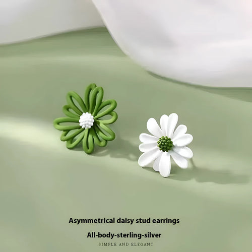 Cartoon flower alloy earrings with summer colour contrasts in blue orange, white green, and yellow white combinations