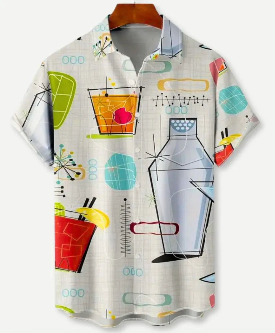 Hawaiian floral print short sleeve lapel cardigan shirt with elastic polyester fabric