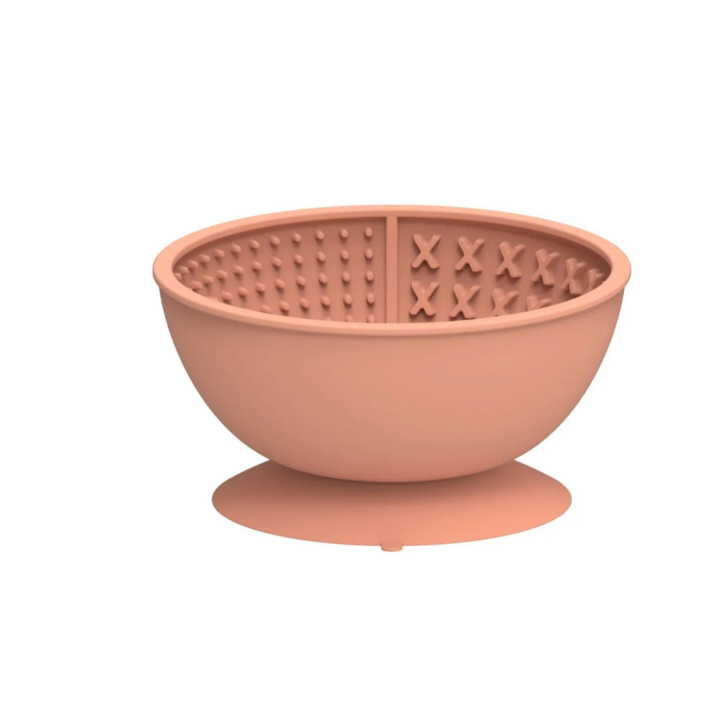 Cyan silicone pet bowl with textured licking mat surface and suction cup base
