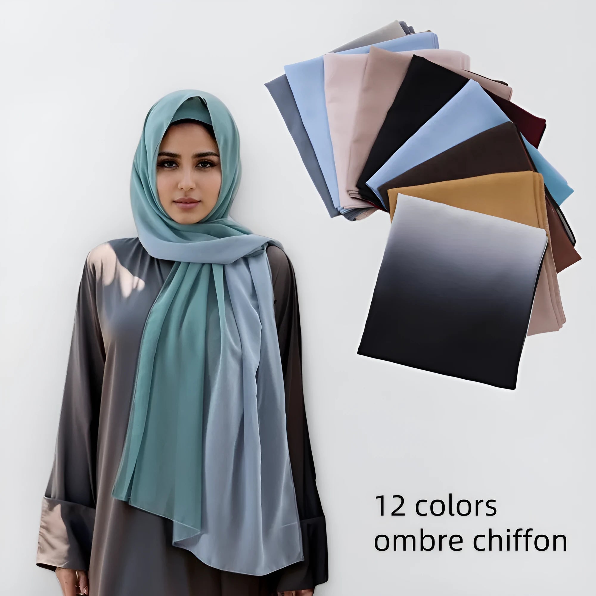 Women's chiffon bubble towel texture scarf in ethnic Pu long style showing length and colour options