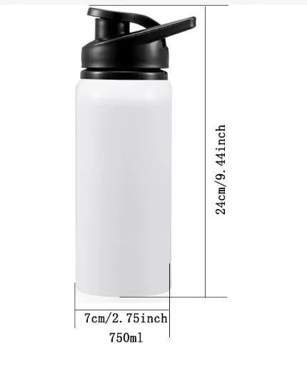 White aluminium sports water bottle for cycling and gym with 600ml and 750ml capacity options