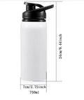 White aluminium sports water bottle for cycling and gym with 600ml and 750ml capacity options