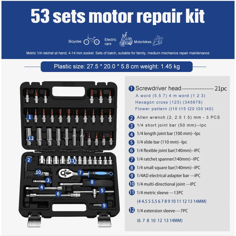 Chromium vanadium steel socket ratchet wrench set for auto and home repair