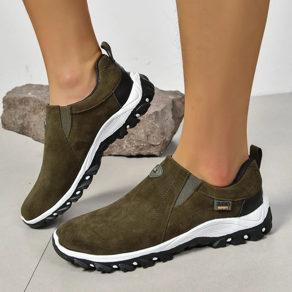 Men's round head thin shoes in grey, blue, light brown, green and black colours with rubber soles