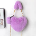 Soft plush heart-shaped women's handbag in medium size with zipper closure