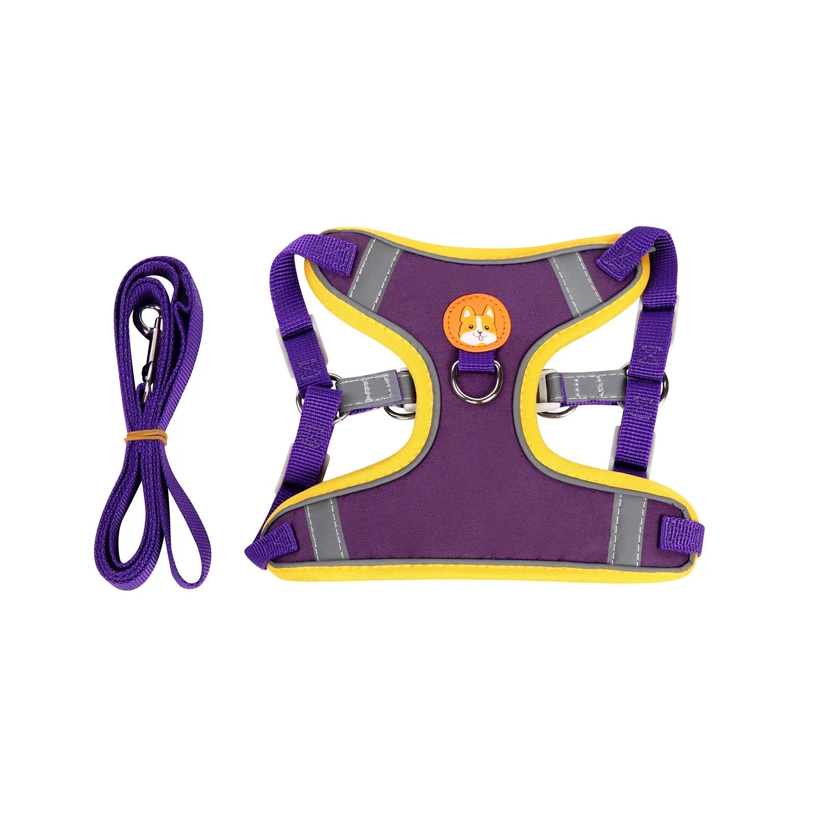 Adjustable dog rope harness in purple, blue, orange, red, brown or green with chest strap