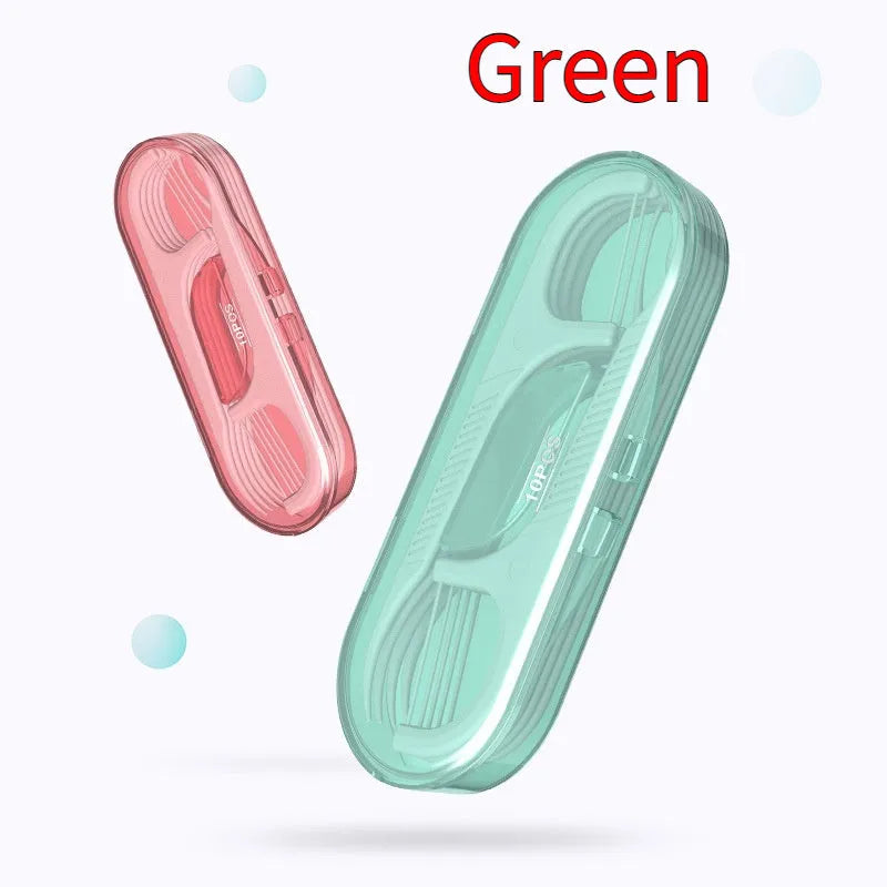 Dental floss with individual packaging showing 100 piece and 108 piece options in plastic material