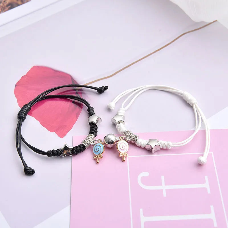Electroplated alloy suction cup couple bracelets with crown and diamond designs