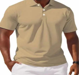 Men's slim-fit cotton-blend short-sleeve button-up shirt in solid colours on a size chart background.