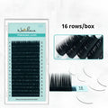 A pair of soft velvet artificial fibre false eyelashes showing options from 7mm to 15mm in length.