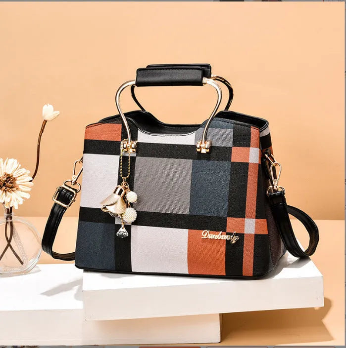 Large capacity PU leather women's handbag in horizontal square shape with sewing line detail, available in seven colours