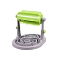 Blue interactive pet puzzle feeder bowl with adjustable height mechanism and raised patterns