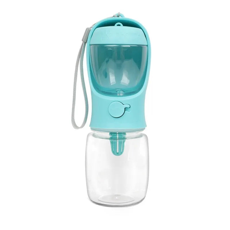 Portable dual-use dog water cup in blue, available in 350ml and 550ml sizes for walks.