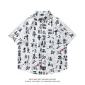 Loose fit short sleeve shirt with an all-over floral print, styled like a cardigan.