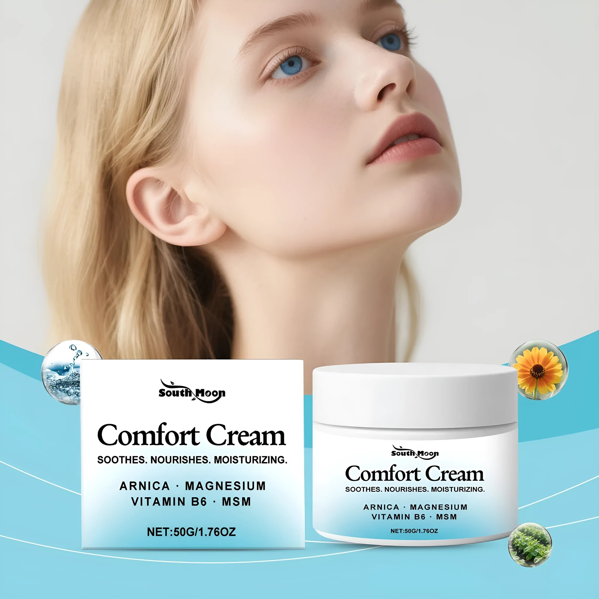 50g moisturising cream jar with shanjinchehua extract and vitamin B6 in compact packaging