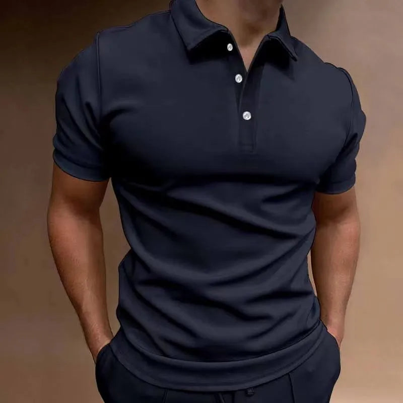 Men's loose fit button-front short sleeve T-shirt in cotton blend fabric