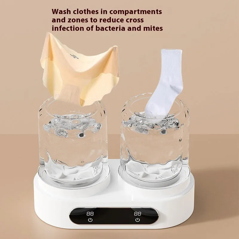 White double bucket USB powered mini washing machine for portable laundry