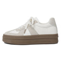 Retro round toe board shoes in matte finish with cross straps and front laces, shown in milky white and silver.