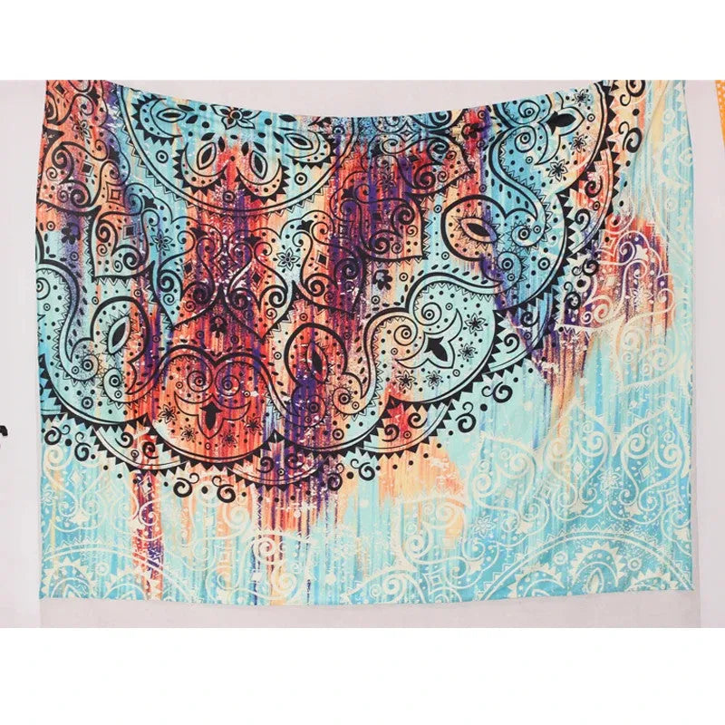 Bohemian mandala tapestry with printed sketched floral pattern on 100% polyester fabric