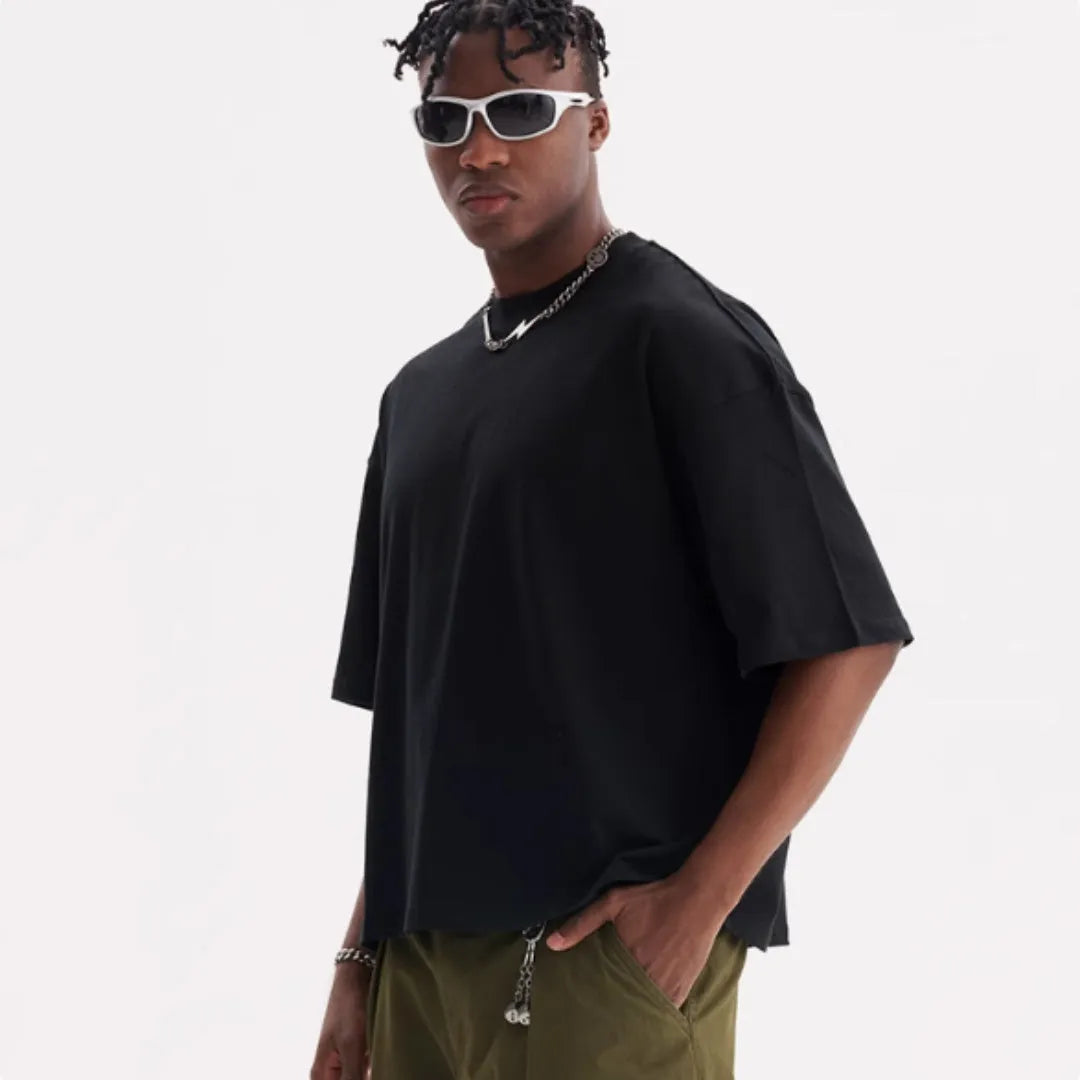 Loose fit pure cotton T-shirt in American style with short sleeves for summer wear