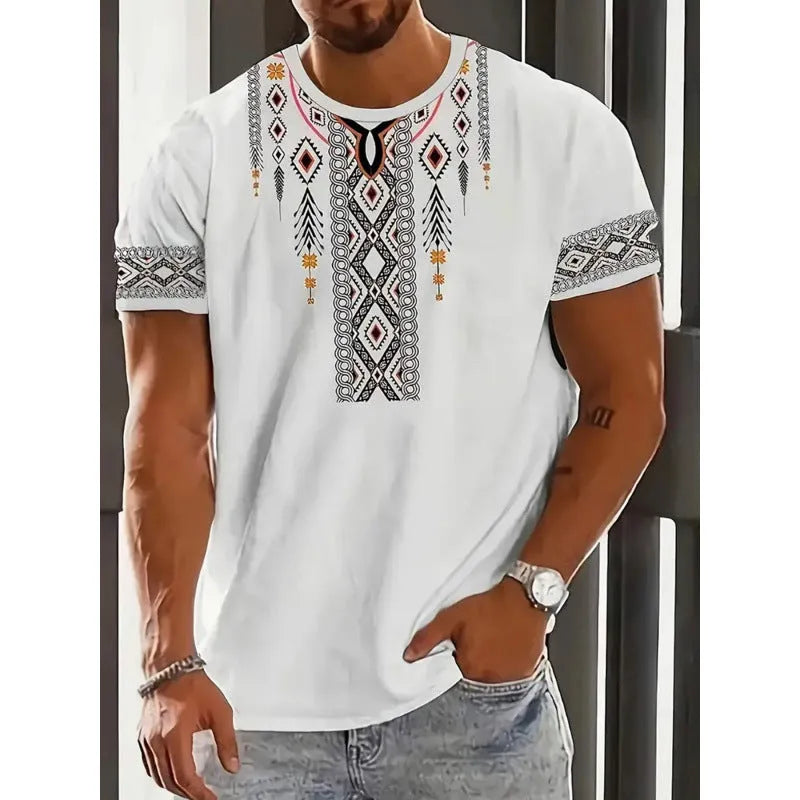 Men's loose fit short sleeve T-shirt with digital 3D printed stripe pattern in polyester fabric