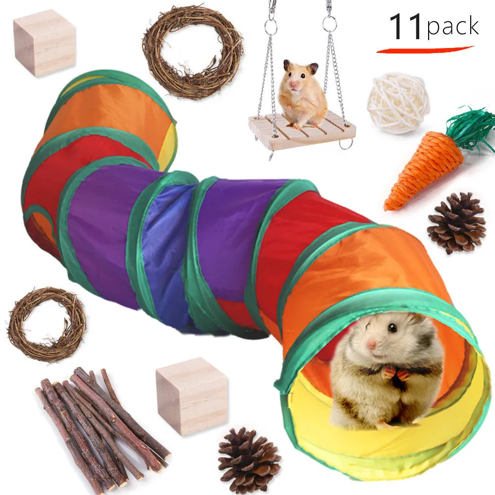 Wooden pet chewing toys bundle for rabbits guinea pigs and parrots with natural wood materials