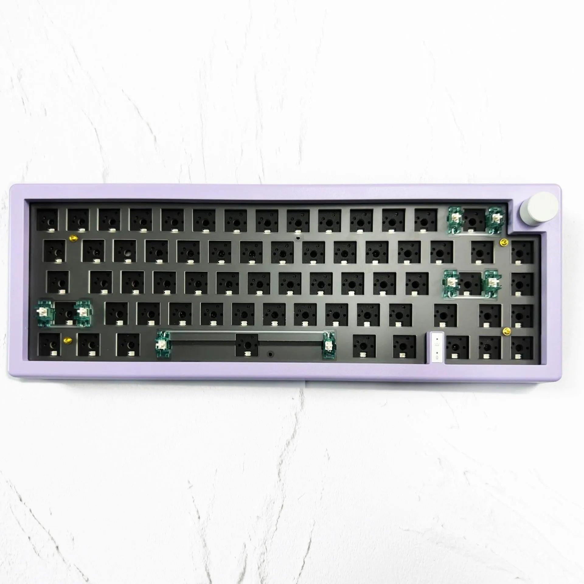 DIY RGB backlit mechanical keyboard kit with control knob shown in multiple colour options