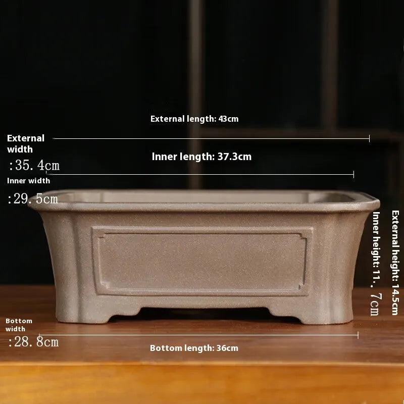 Purple sand rectangular manger antique bonsai pot with rectangular corner-cutting design