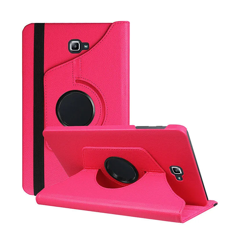 Lenovo T series rotating leather tablet case in black showing clamshell design and adjustable viewing angles