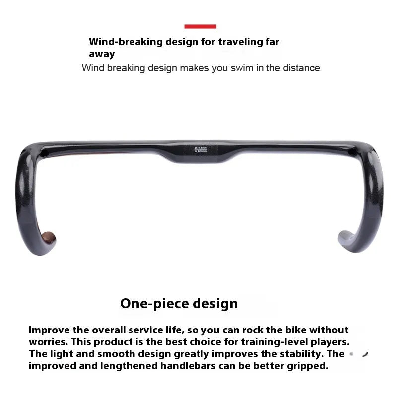Carbon fibre road bicycle drop handlebar in black grey silver showing 400mm width option