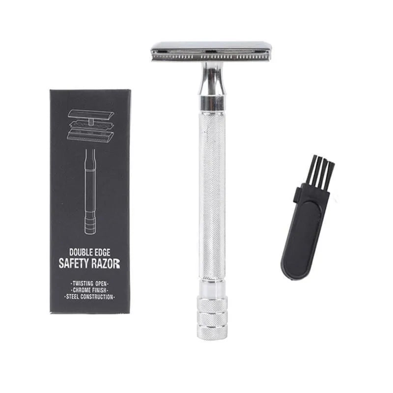 Traditional manual pogonotomy metal scraper with natural bristle beard brush grooming set