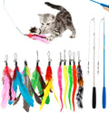 Cat teasing rod set with extendable wand and feather replacement heads