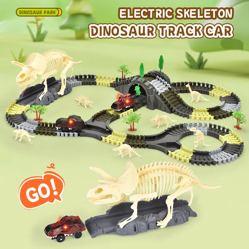 Skeleton dinosaur track car DIY assembly kit with plastic pieces and electric motor for children aged 4-6