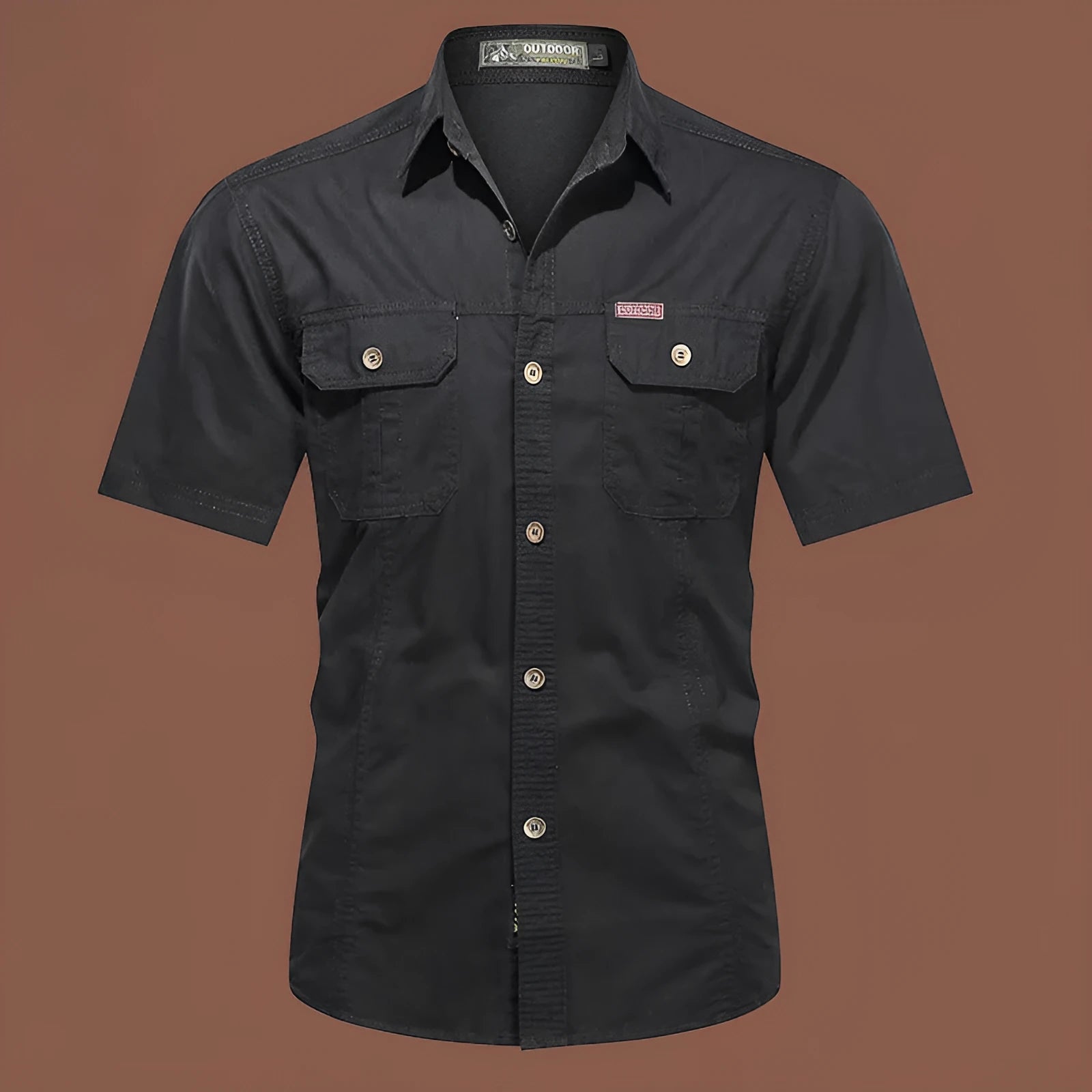 Men's loose fit cotton short sleeve work shirt in army green with non-iron treatment