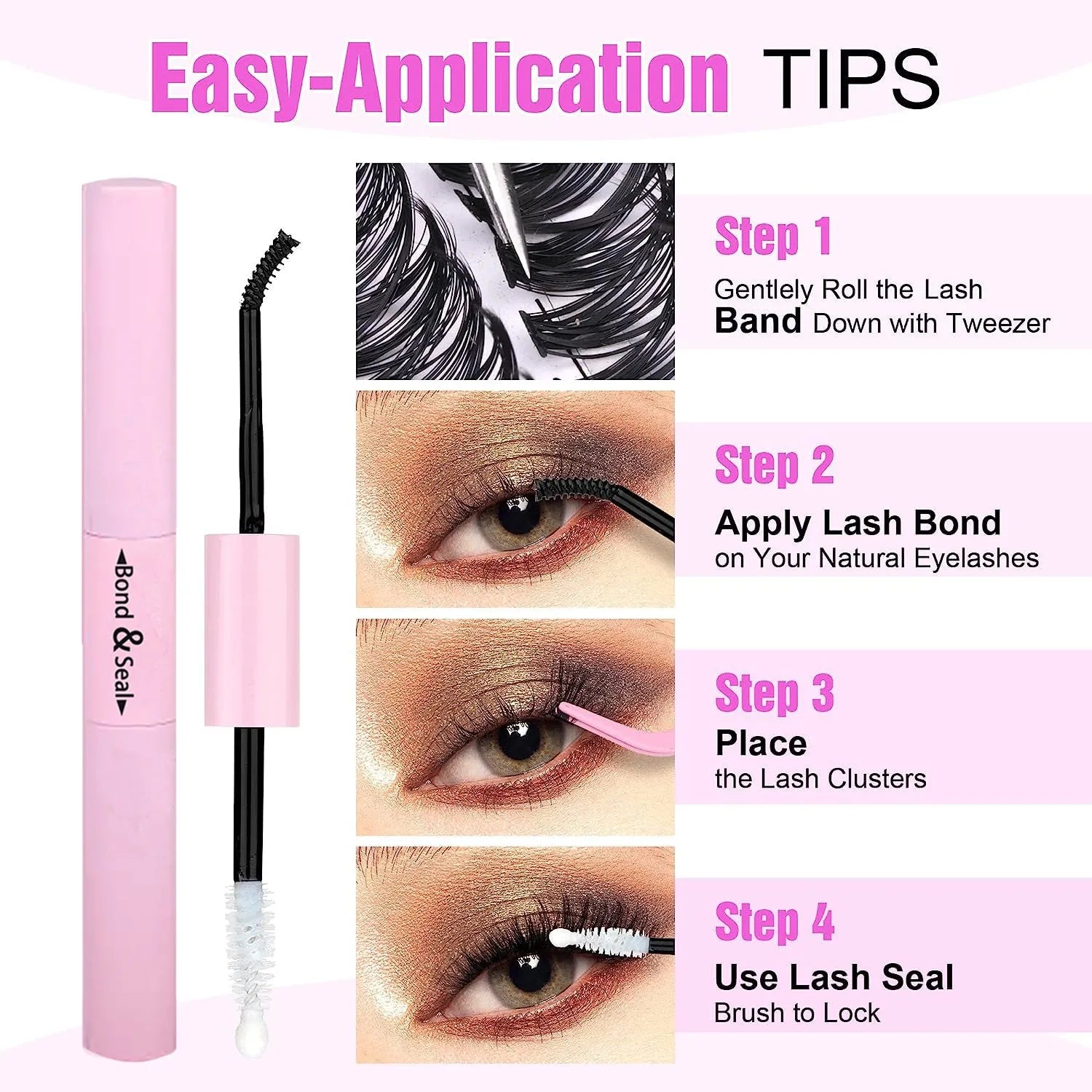 DIY false eyelashes mixed package showing 30D and 40D cluster lashes in 9-16mm lengths with application tweezers