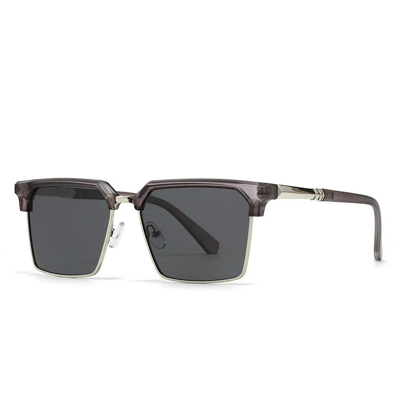Men's square sunglasses with plastic frame in choice of six colours on display